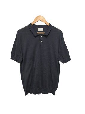 Handvaerk Black Cotton Knit Polo Shirt Mens L Large Quiet Luxury Minimalist